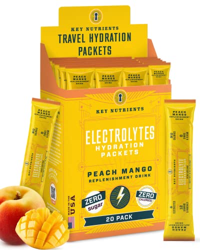 Key Nutrients Electrolytes Powder Packets - Tropical Peach Mango 20 Pack Hydration Packets - Travel Hydration Powder - No Sugar, No Calories, Gluten Free - Made In Usa #TOP1