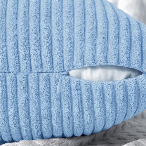 Image of MIULEE Light Blue Decorative Throw Pillow Covers 18x18 Inch for Couch Bed Sofa Pack of 2 Boho Farmhouse Throw Pillows Soft Cross Corduroy Patchwork Textured Cushion Cases