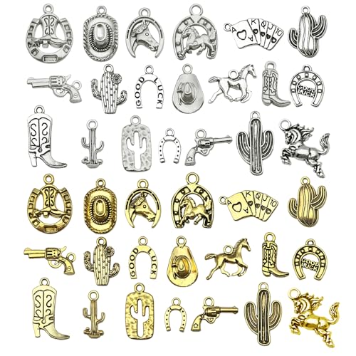 WOCRAFT 100 Grams Western Cowboy Charms for Jewelry Making Alloy Boot Gun Cowboy Boot Hat Horse Cactus Charms for Necklace Earrings Bracelet Keychain Father's Day Gifts DIY Craft Findings (Mix Color)