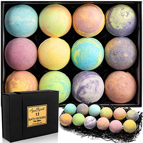 Luxury Bath Bombs for Men - Gift Set of 12 Large Bathbombs with Organic ...