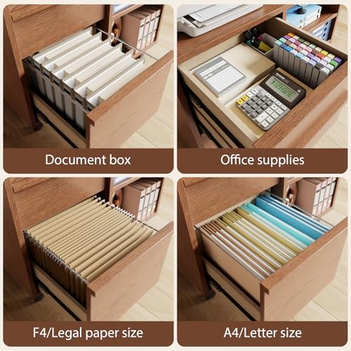 Image of AnywaysWood 3-Drawer Mobile File Cabinet, Wooden File cabinets Solid Wood Filing Cabinet with wheelsfor Home Office， Stand with Open Shelves. The Cabinet Features Adjustable Steel rods