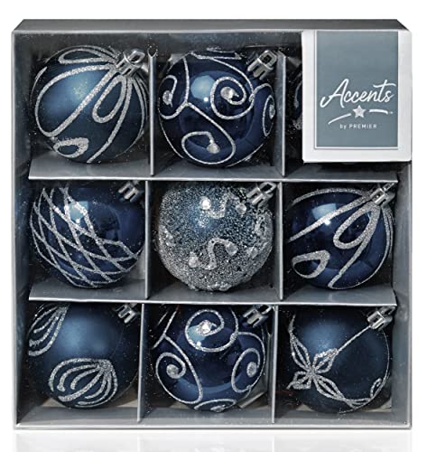 Set of 9 Midnight Blue Christmas tree baubles Plastic 6cm by Premier