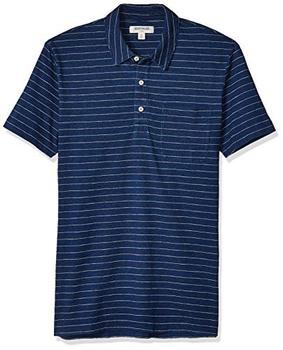 Amazon Brand - Goodthreads Men's Indigo Polo, Dark Indigo Narrow Stripe Large