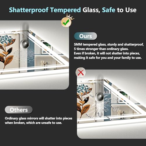 Image of 60x28 LED Bathroom Mirror with Lights, Backlit + Front Lit, Anti-Fog Frameless Lighted Vanity Mirrors for Bathroom Wall, Dimmable, 3 Colors, Memory, Shatter-Proof, HD Tempered Glass, CRI>90