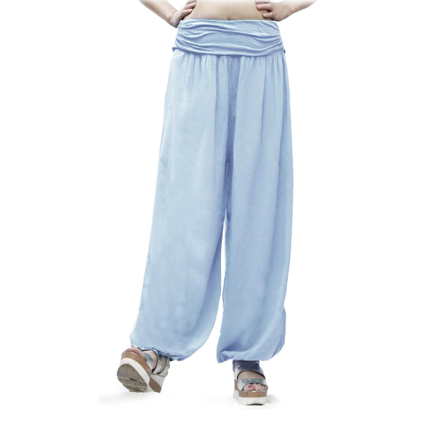 Glamexx24 Damen Haremshose leichte Pumphose Aladin-Hose Sarouelhose Yogapant Pluderhose Freizeithose Sommerhose
