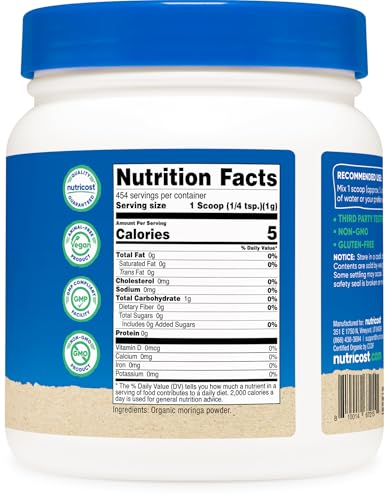 Foto de Nutricost Moringa orgánica en polvo, 1 libra (16 onzas), sin gluten, sin OMG, apta para vegetarianos (imagen 6)