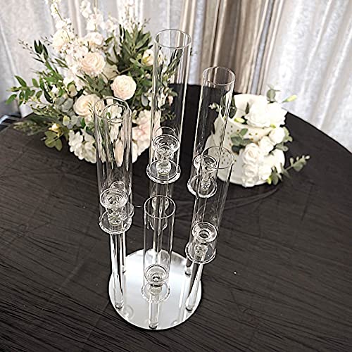Balsacircle 33-Inch Clear 7 Arm Crystal Glass Candelabra Pillar Votive Candle Holder - Wedding Party Events Decorations Supplies #TOP6