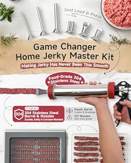 SMOQIO 2LB Jerky Gun Kits, 304 Stainless Steel Beef Stick Gun, Beef Jerky Shooter Cannon with 6 Versatile Nozzles, Suitable for 19mm Snack Stick, with 4 Cleaning Brushes and 1 Meat Pusher