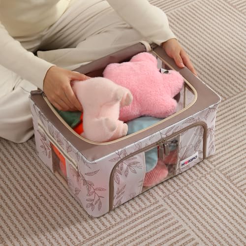 Image of HOKIPO 24L(S) 600D Oxford Fabric Cloth Organizer for Storage, Latte Floral Pack of 1 (AR-6484-LBR)