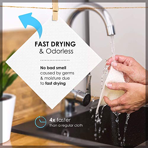 Superscandi 5 Pack (3 Printed, 2 White Cloths) Patterned Blueberry Swedish Dishcloths For Kitchen Reusable Biodegradable Cellulose Sponge Cleaning Dish Cloths For Kitchen Towel Replacement Washcloths #TOP4