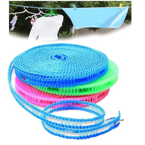 QCHIAN Windproof Non-Slip Clothesline 32 Ft, Indoor Outdoor Travel Portable Clothes Clothesline, Retractable, Adjustable Camping Nylon Hangers (Green,9.84FT)
