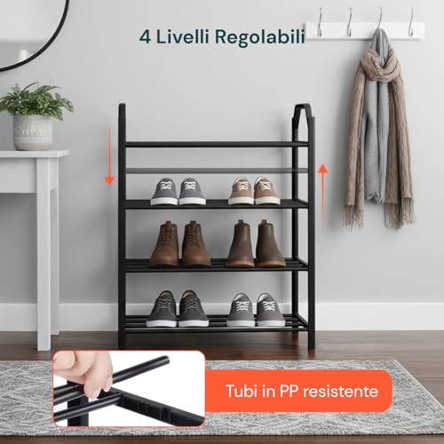 Porta Scarpe In Plastica Rinforzata – Scarpiera A 4 Ripiani Compatta E Resistente - 4