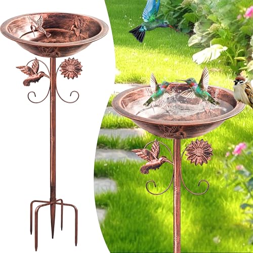 Fivolan Metal Bird Baths for Outside Outdoor Deep Bowl with 5 Prong Stake Large Capacity Hummingbird Freestanding Birdbaths & Birdfeeders Bird Feeders Bowls Patio Garden Yard Lawn Decor-13x13x35