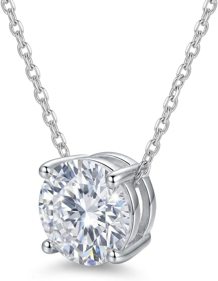 Solitaire Pendant Necklace for Women, Round Cut Cubic Zirconia with High Brilliance, Adjustable Chain, Dainty Minimalist Jewelry Gift for Weddings, Prom, and Everyday Elegance