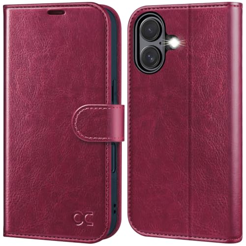 OCASE for iPhone 16 Case, PU Leather Wallet, Magnetic Flip Folio Cover with RFID Blocking, Card Holders, Shockproof TPU