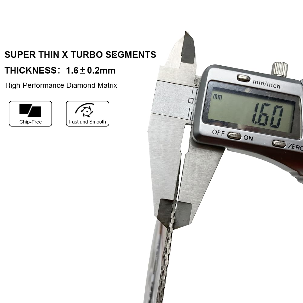 FEWELL Rueda de corte turbo de 17,78 cm, ultrafina, 1,6 mm, dientes X, hoja de diamante, corte en seco y húmedo de porcelana, azulejos y cerámica (1 unidad)