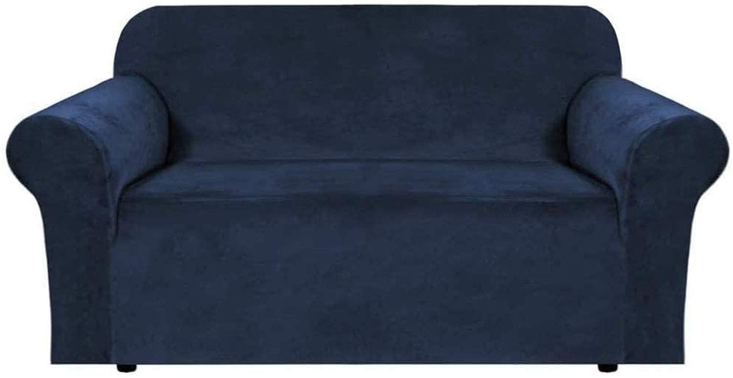 Housse de canapé en velours pelucheux bleu marine extensible premium