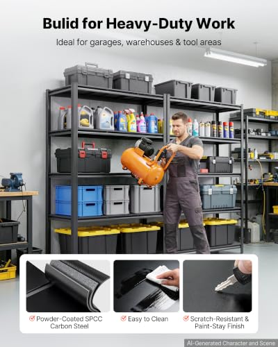 Image of VEVOR Storage Shelves, 5-Tier Adjustable, 3000 lbs Capacity, Heavy Duty Garage Storage Shelving Unit, Metal Utility Rack Shelf, for Garage Workshop Warehouse Basement, 48.43 inch W x 24.53 inch D x 71.38 inch H