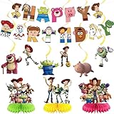 Toy Inspired Story Birthday Party Supplies Toy Story Party Decorations Include Happy Birthday Banner, Hanging Swirls and Honeycomb Centerpieces Table Decorations