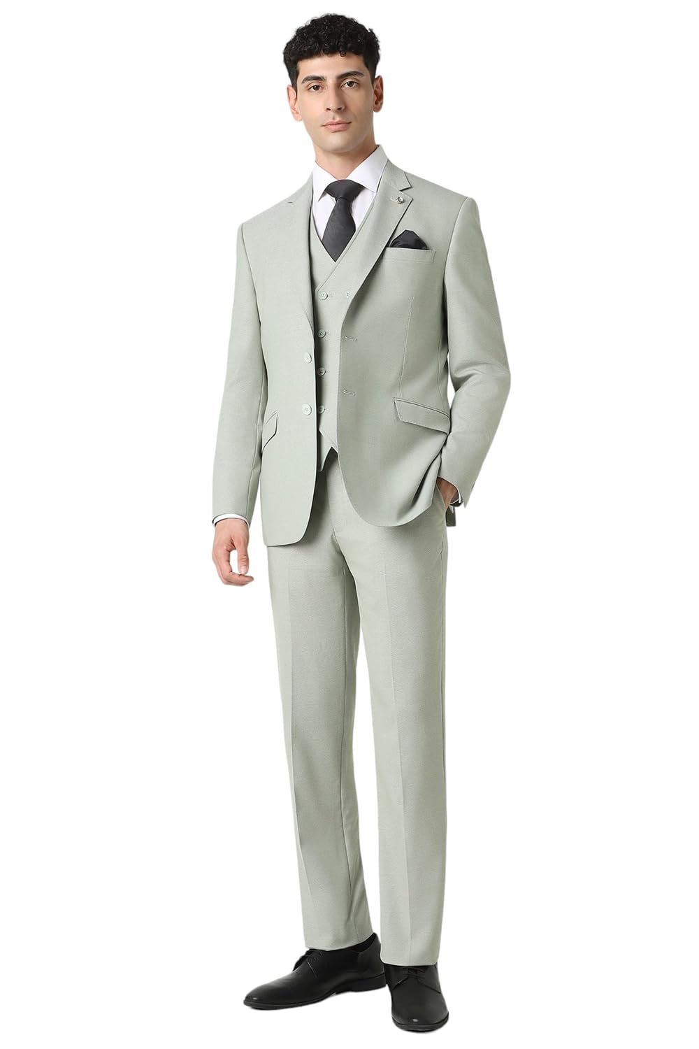 van heusen Men Green Print Slim Fit Formal Three Piece Suit-picture-45
