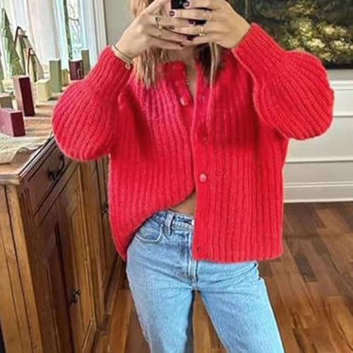 Image of Sumleno Womens Open Front Button Down Sweater Long Sleeve Y2k Chunky Knit Cardigan Trendy Fall Outfits Casual Knitwear Coats