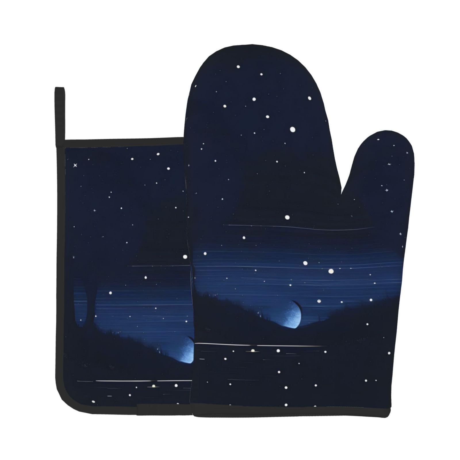 Oven Mitts and Potholders Set of 2 for Kitchen Baking Cooking GrayDark Blue Night View Thick and Durable