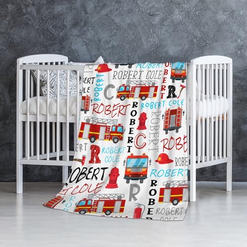 Image of Personalized Fire Trucks Firefighter Custom Baby Blanket Gifts for Boys Girls Super Soft Blanket Swaddle Newborn Cozy Receiving Blanket Stroller Throw 40x30 in for Puppy