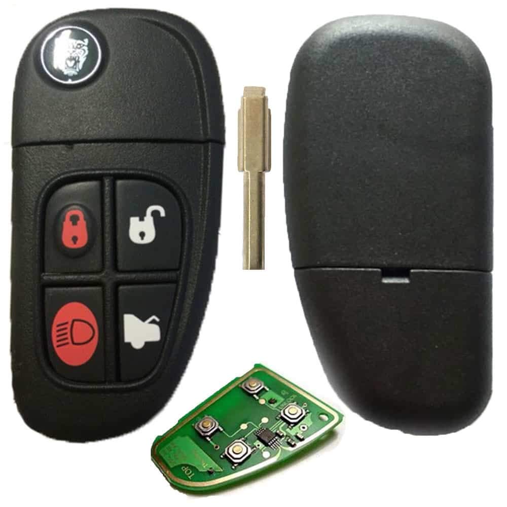 RKFUK® - Replacement 4 Button Flip Remote Car Key Fob FULL 433mhz Remote with Blade for Jaguar XJ XJR S-Type X Type XJ8
