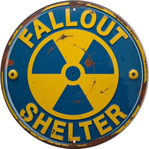 AWISZZZ Fallout Shelter Metal Sign 8x8in Round Vintage Plaque for Basement Wall Decor Retro Gift