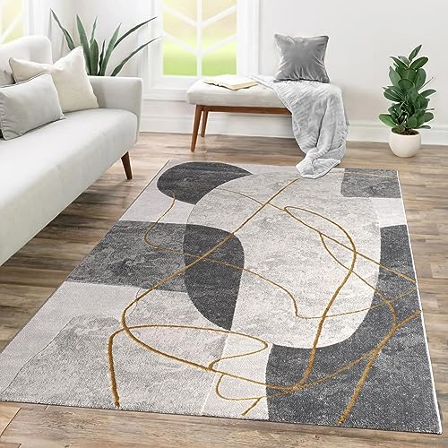 TT Home Wohnzimmer Teppich Kurzflor Geometrisches Design Abstrakte Optik, Farbe:Grau Beige, Größe:160x230 cm