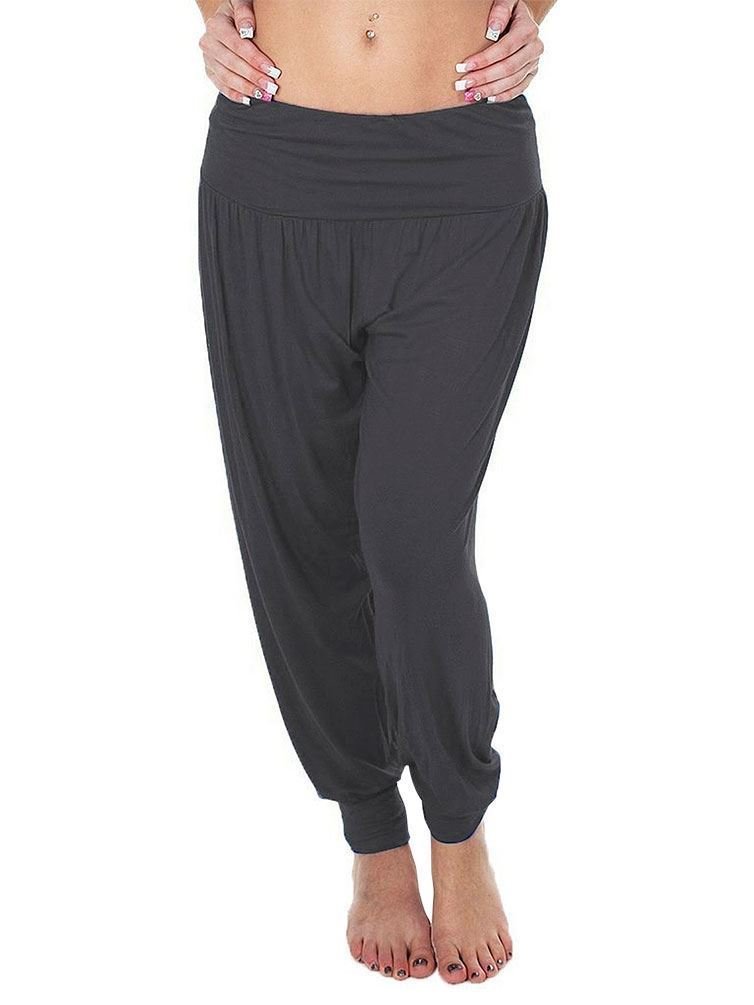 Womens Elasticated Waist Long Harem Full Pants Dark Grey 8-10