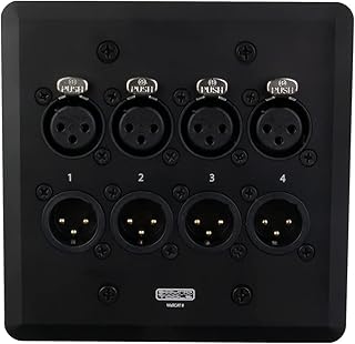 WallCAT 8 – 4 Channel Analog/AES3/DMX/Intercom XLR Wall Plate, 2 Gang, Male or Female Selectable, Black Aluminum, No Solder Needed for Install