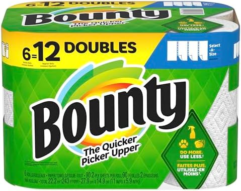 Bounty Select-A-Size Paper Towels, 6 Double Rolls, White, 90 Sheets Per Roll Bounty Select-A-Size Paper Towels, 6 Double Rolls, White, 90 Sheets Per Roll