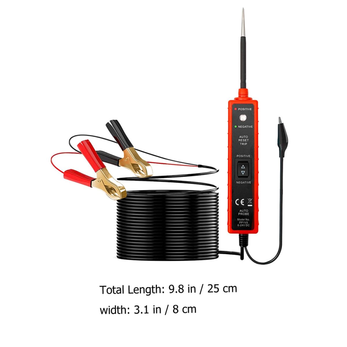 Tester Circuito Auto 6-24v Dc, Cavo 16ft, Diagnosi Conducibilità | Clip Positive e Negative, Abs Rosso Nero, Manutenzione Veicoli ed Elettrico, Protezione 8a