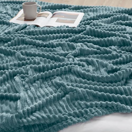 Image of Nestl Blue Throw Blanket for Couch - Cozy Warm Fuzzy Blankets for Women, Set of 2 Small Fleece Throws for Girls - Stone Blue, 50 x 60 Inches