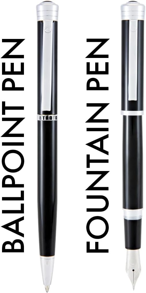 Monteverde USA Strata Fountain Pen, Ball Pen Set Black | Omniflex Nib | Free Gel Refill, Free Ink Bottle & 3 Free Cartridges