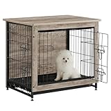 Feandrea 27.2' Dog Crate Furniture, Indoor Dog Cage Side End Table, M Pet Wood Kennel for Medium and Small Dogs up to 30 lb with Multi-Purpose Removable Tray, Double-Door Pet House, Greige