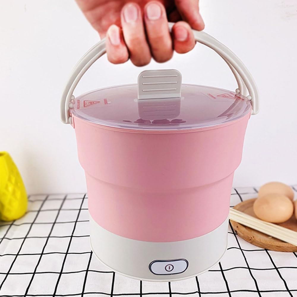 Foldable Travel Electric Hot Pot Cooker Collapses Electric Skillet Food Grade Silicone Cookerware for Ramen, Egg, Soup, Porridge, Oatmeal (Color : White)