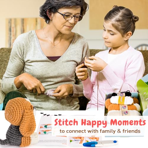 Crochetta Crochet Kit for Beginners, Beginner Crochet Kit for Adults with Step-by-Step Video Tutorials, DIY Crochet Animal Kits Knitting Supplies, 2 Pack Beagle Family (40%+ Yarn) by Crochetta - Image 3