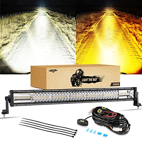 Auxbeam Led Strobe Light Bar 30inch 180W Amber White 6 Modes Fog Driving Light Spot Flood Combo with Wiring Harness for Truck Car Jeep Ford 4x4 30 Inch Straight
