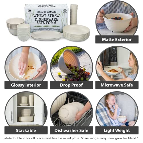 Eco Being Wheat Straw Dinnerware Set For 6 - Light And Unbreakable Plates, Cups, Bowls And Share Dishes. Stackable And Sturdy, Microwavable And Dishwasher Safe Dishes In Beige. #TOP2