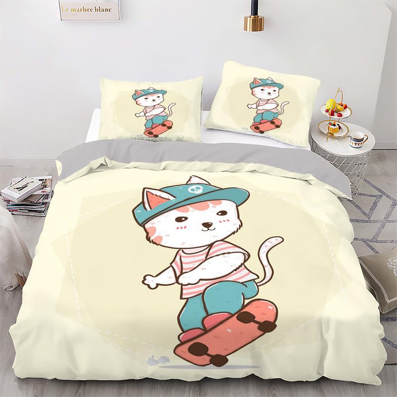 Housse de couette 240x260 beige dessin animé avec ses 2 taies d'oreiller