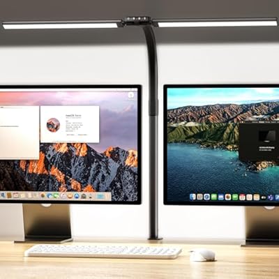 Quntis Desk Lamp for Home Office, 30.7'' Double Head Architect Desk Light with Clamp, 24W Bright 25 Lighting Modes Eye Care No Glare, Adjustable Gooseneck Task Lamp Workbench Reading Study, Gray