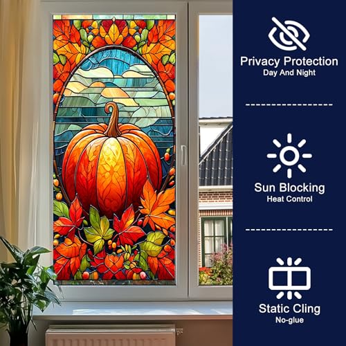 Película para ventana decoración vidriera otoño 17.7x39.3 pulg miniatura 2