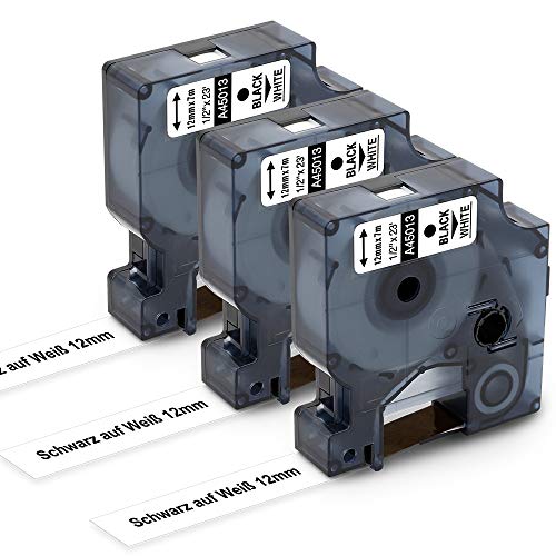 Markurlife kompatible Etikettenband als Ersatz für DYMO 45013 12mm Etikettenband, zur Verwendung mit DYMO LabelManager 160, LabelManager 210D, LabelManager 120P, 12 mm x 7 m