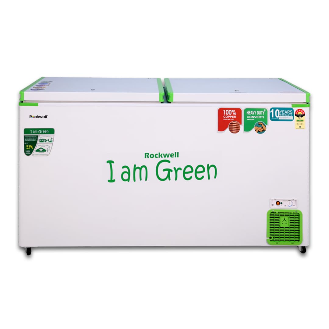 Rockwell 450 Deep Freezer, 5 Star, 10 Year Warranty, Upto 53% Power Savings | 10-Year Coil Warranty, 5-Year Comprehensive Warranty, Fast Cooling, Convertible GREEN FREEZER