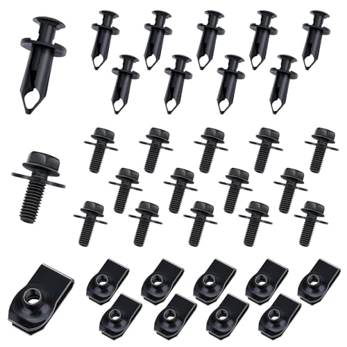 35Pcs Engine Under Cover Splash Shield Guard Body Bolts Screws, Bumper Fender Liner Push Retainer Fastener Rivet Clips, Screws Extruded U-Nuts Kit Compatible with G35 G37 EX35 FX35 FX45