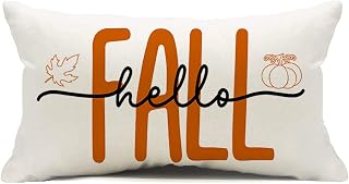 Hello Fall Pillow Covers 12x20,Hello Pumpkin Autumn Throw Pillow Cover Decorations Pillow Covers Outdoor Fall Pillows Decorative for Fall Decor(12''x20'')
