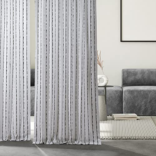 Image of HPD Half Price Drapes PRCT-D213C-96 Sharkskin Printed Cotton Curtain (1 Panel), 50 X 96, Sharkskin Black Stripe