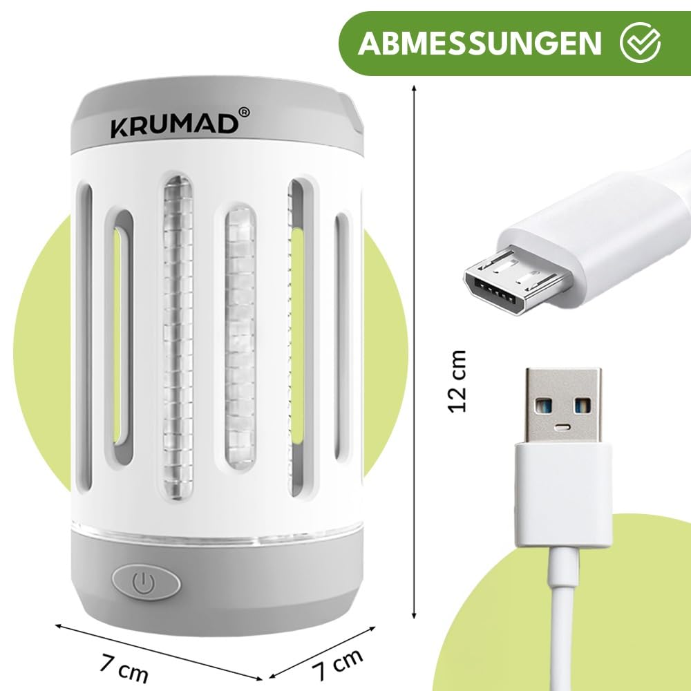 KRUMAD Lampa owadobójcza UV LED 5W, przenośna bezprzewodowa z akumulatorem i ładowaniem USB, lampa na komary i muchy do domu i na zewnątrz, pułapka elektryczna na owady